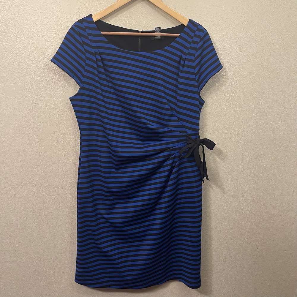 Spence Striped Dress Ruched Waist Cap‎ Sleeves Zipper Office Professional Sz 14